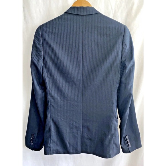 ASOS Mens Black & Navy Stripe Suit Jacket Blazer Pocket Square Size 32 - Picture 4 of 5